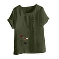 thumbnail image 4 of Lydiaunistar Womens Plus Size Spring Tops Casual Round Neck Short Sleeve Printed Button Blouse T-Shirt Lightweight Comfy Summer Fall Fashion Army Green, 4 of 4