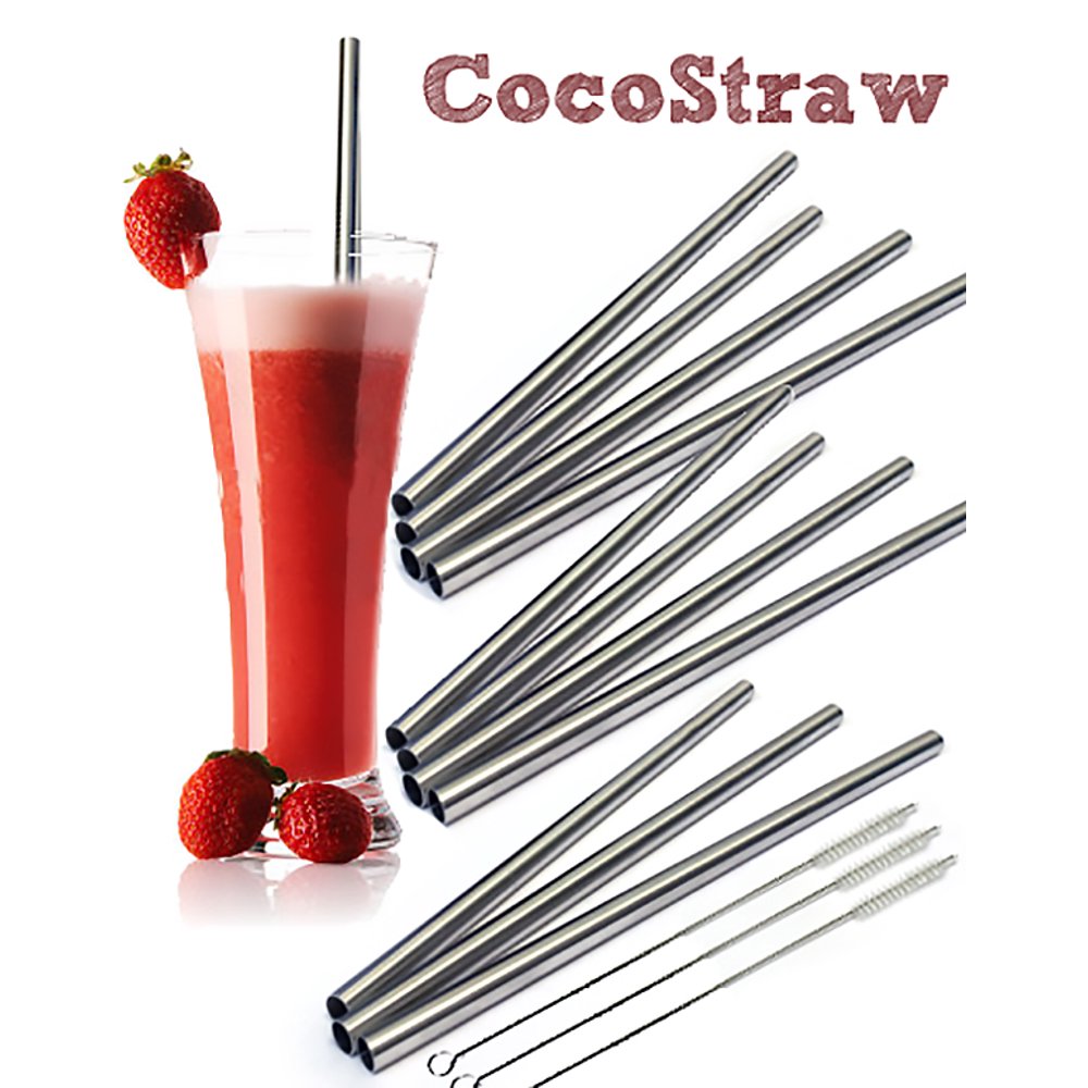 12 Stainless Steel Wide Drink Straws CocoStraw Large Straight Frozen