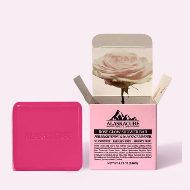 Alaskacube Rose Glow Barra de ducha perfumada Eliminación de manchas oscuras Gel de baño rosado 4.93 oz La piel suave y tersa limpia hidrata Perfecto para mujeres Regalo Belleza