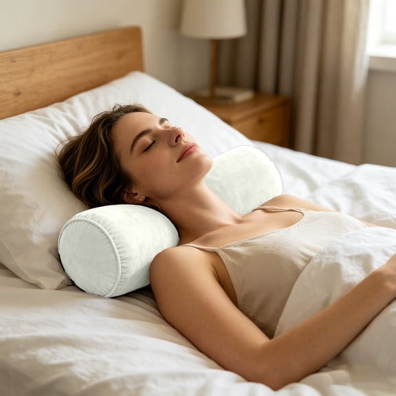 Round Cylinder Bolster Pillow with Removable Velvet Cover, Tube Roll Cervical Pillow for Head, Neck, Back and Legs Support, 15.7"x 6", White 1pc