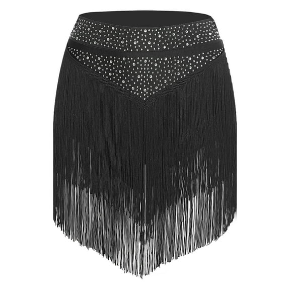 Zaldita Women Fringe Dance Skirt Tassel Latin Ballroom Tango Performance Outfits Black L