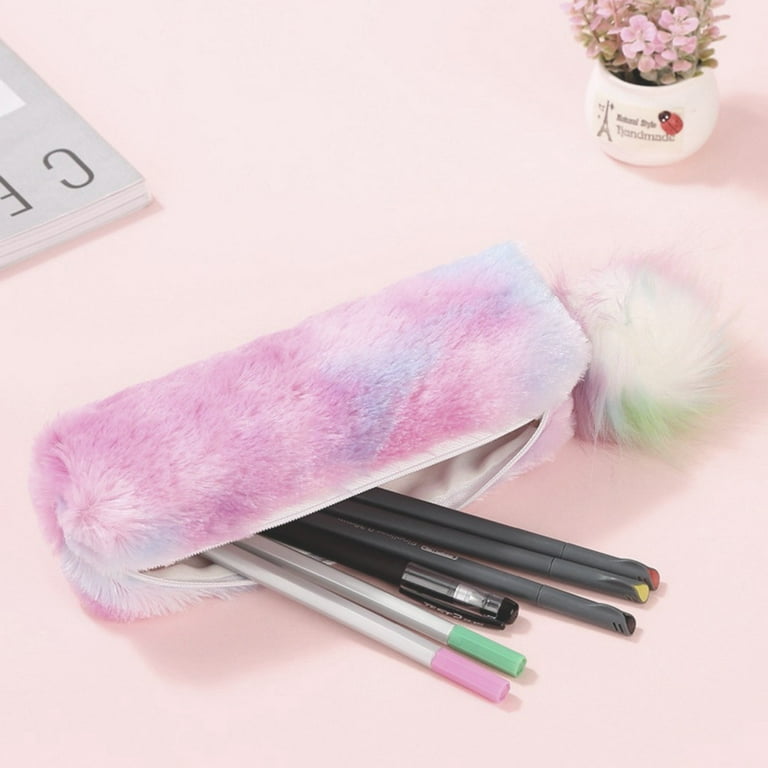 Plush Rainbow Pencil Case for Girls Fluffy Pencil Case Cute Rainbow Pencil  Holder Soft Pencil Case Fluffy Pencil Bag Makeup Pouch Colored Storage Bags