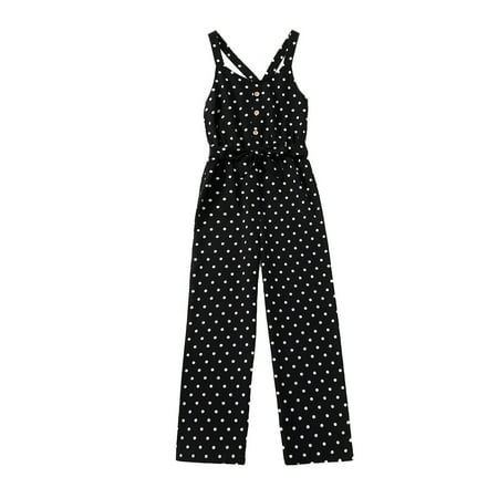 

4T Girls Clothes Baby Girls Overall Pants Sleeveless Suspender Polka Dots Overalls 4-5T Toddler Girls One-piece Jumpsuit Black