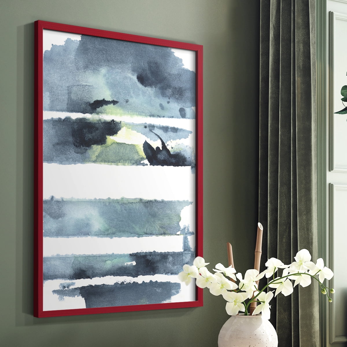 Blue Memories I Framed Print in Red Solid Wood Framed Print No Nail Hanging