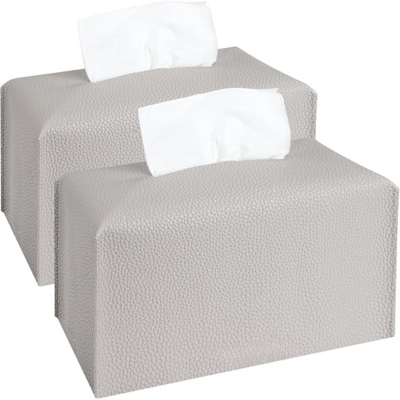 Minzimin 2Pcs Tissue Box Cover Holder, Rectangular with Bottom Belt - PU Leather Tissue Cover Decorative Organizer for Tabletop, Bathroom, Car, Office,9.5X5X5 Inch