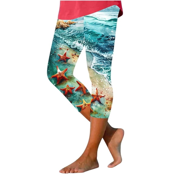 qelini Floral Print Leggings for Women Plus Size Casual Capris Pants Slim Print Ankle Pants Yoga Leggings