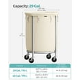 thumbnail image 2 of 29Gal Round Laundry Sorter Laundry Hamper with Wheels Rolling Laundry Cart with Removable Bag for Laundry Room Cream and Silver, 2 of 6