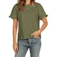 thumbnail image 4 of Liher Summer Tshirts for Women Crew Neck Ruffle Short Sleeve Basic Tops Casual Loose T-shirts Cute Plain Solid Color Tee Shirts Army Green 2XL, 4 of 8