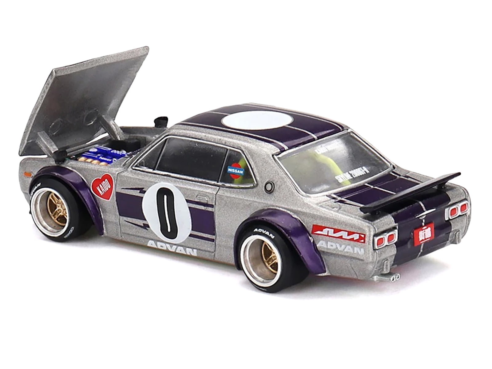 Nissan Skyline 2000GT-R "Kaido Works V1" RHD #0 Silver Metallic with Purple "Kaido House" 1/64 Diecast Model Car by Mini GT