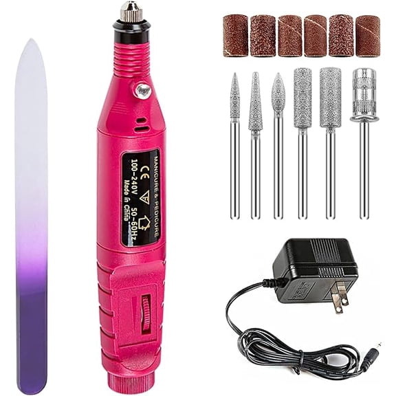 YJJSKEJI Electric Nail Drill Kit Acrylic Nail File 20000 RPM with 6 Nail Drill Bits Acrylic Nail Gel Remover with a Gift Glass Nail File Nail Polishing Machine Manicure Set