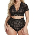thumbnail image 1 of Conjunto de lencería Gibobby de encaje de 2 piezas para mujer negro 4XL, 1 of 3