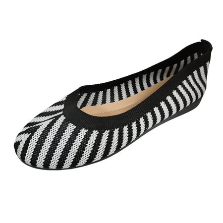 OJSFQUFP Womens Running Shoes Ladies Fashion Breathable Striped Knitted Mesh Flat Sole Low Top Casual Single Shoes Women s Shoes Black 39