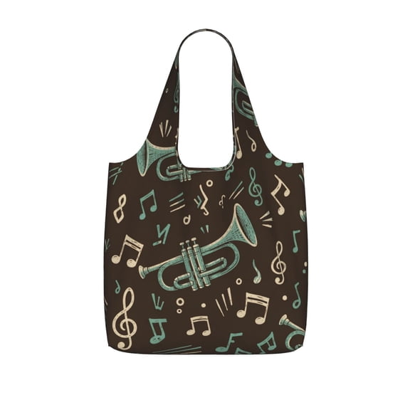 Midnight Brass Symphony Motif Foldable Reusable Shopping Bag Large Capacity Tote Handbag Storage Pouch for Travel Work
