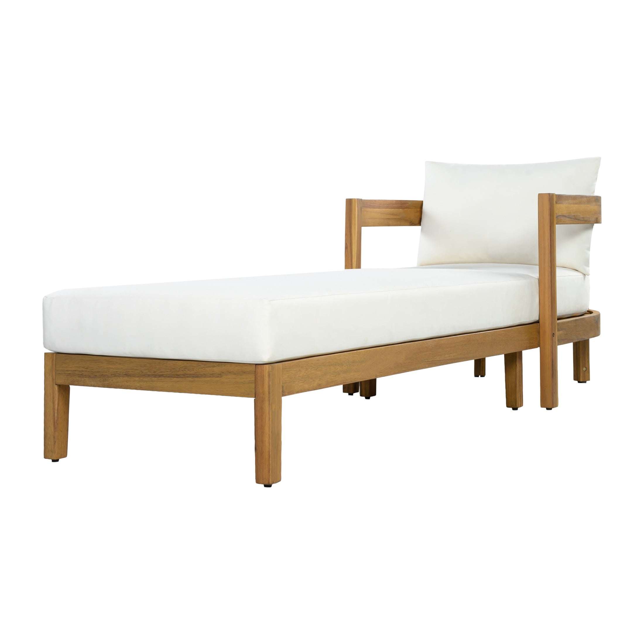 Christopher Knight Home 77" Acacia Wood Outdoor Chaise Lounge with Cushion, Curved Frame, Teak+Cream