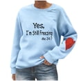 thumbnail image 2 of HOMBOM Womens Crew Neck Sweatshirt Pullover Light Blue Valentines Winter Graphic Hoodless Tops for Women, 2 of 5