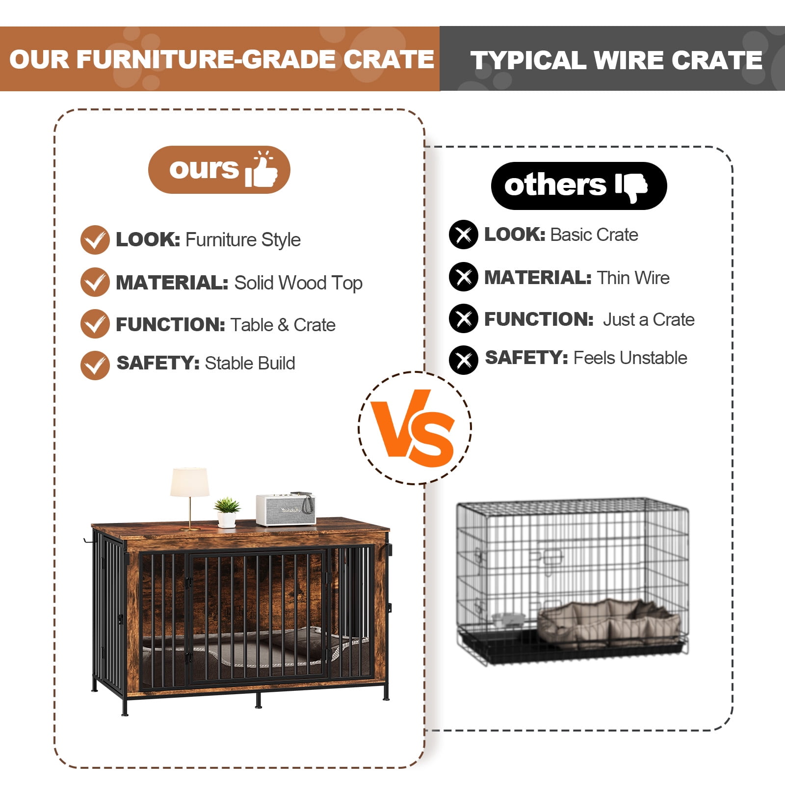 47 Inch Dog Crate Furniture, Large Dog Kennel & End Table, Sturdy Wooden Dog Cage TV Stand with Divider, Decorative Dog House for Medium to Large Dogs