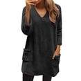 thumbnail image 3 of lcziwo Black Sweaters for Women Soft Long Sleeve V Neck Fleece Pullover Loose Casual Pullover Winter Warm Loungewear L, 3 of 10