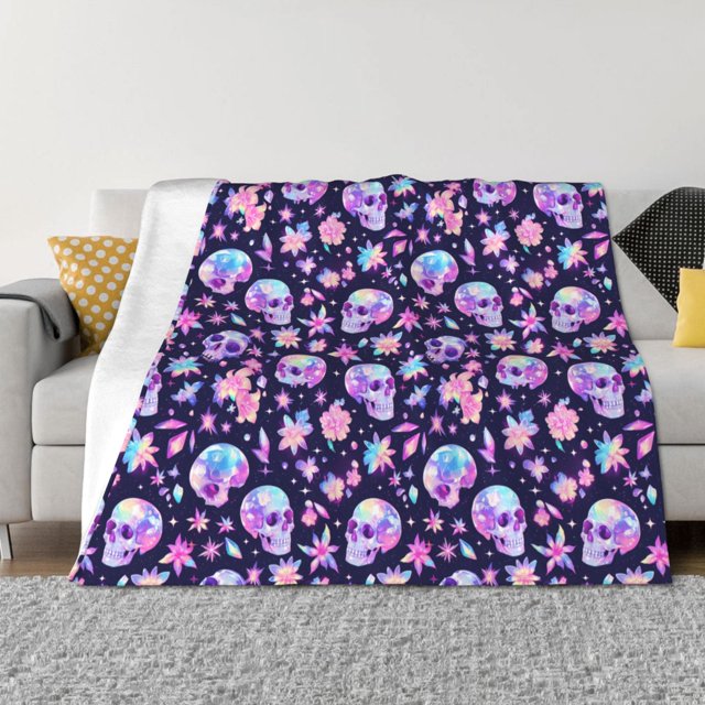 Balery crystal Skull flower cool Manta de Franela con Dibujo, Lujo Ultra Suave y Cálido, Antipelusa y Resistente a las Arrugas para Cama, Sofá, Camping -50"x40"