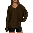 thumbnail image 1 of Oversized Sweatshirt Women, V-Neck Long Sleeve Pullover Tee Tops, Casual Loose Solid Color Stretch Fall Shirt, 1 of 6