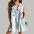 thumbnail image 2 of Women's Denim Romper Sleeveless Tie Front Casual Jumpsuit Summer Overall Shorts With Pocket Comfortable Stylish Outfit, 2 of 2