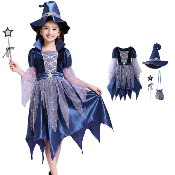 Witch for Kids Dresses Hats Witch Outfit Set Girl Halloween Dress Party Girls Size 4-14 Years