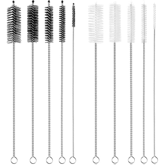 Pakyozj Straw Cleaner Brush Extra Long 12 inch, 10 PCS Straw Cleaner Brush Bristles Diameter (4 8 10 12 16mm) for Cleaning Straws, Pipe, Sippy Cup and Bottle