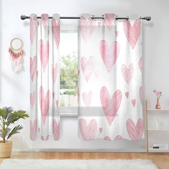 Yayeee Window Curtains Light Filtering 63"x42" Grommet Panel Pair Home Living Room Decor, Hand Drawn Hearts
