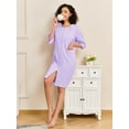 thumbnail image 3 of MAYFISH Women 100% Cotton Robe Summer Short Sleeve Zip Front Robes Soft Knit Lightweight Bathrobe 1Piece(Light Purple,L), 3 of 7