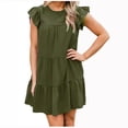 thumbnail image 1 of Bigersell Robes d'Été pour Femmes 2022 Décontractées Femmes Été Décontracté Couleur Unie Manches Courtes Col Rond Robe Longueur Genou Plus Robe à Bretelles Style 8679, Robes Régulières Femme Vert Armée TG, 1 of 8