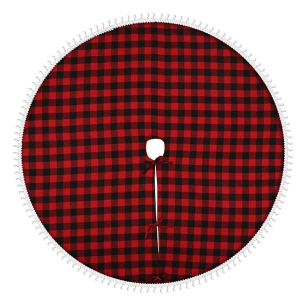 Falda para árbol de Navidad de 120 cm con estampado de cuadros rojos de búfalo, funda para árbol de Navidad y Año Nuevo. con borlas