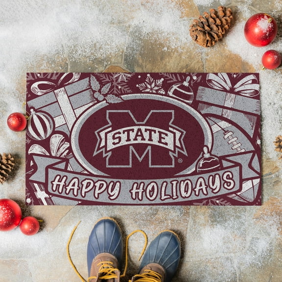 Mississippi State Bulldogs 28" x 16" Happy Holidays Christmas Turf Door Mat