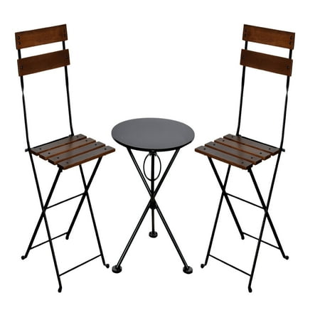 French Doors Patio Wood Furniture Designhouse French Cafe Bistro Chestnut Wood 3 Piece Round Metal Folding Patio Bistro Set ()