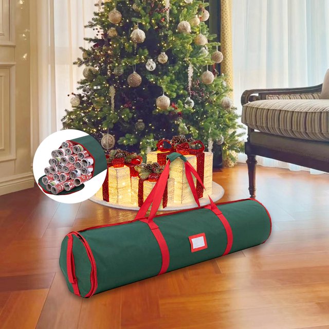 Bolsa de almacenamiento para rollos de papel de regalo, organizador de tela Oxford con cierre de cremallera, almacenamiento para el hogar, de Verde