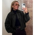 thumbnail image 5 of Womens Suede Zipperd Bomber Jacket Lapel Long Sleeve Motorcycle Cropped Coat Y2k Going Out Jackets Outerwear, 5 of 15