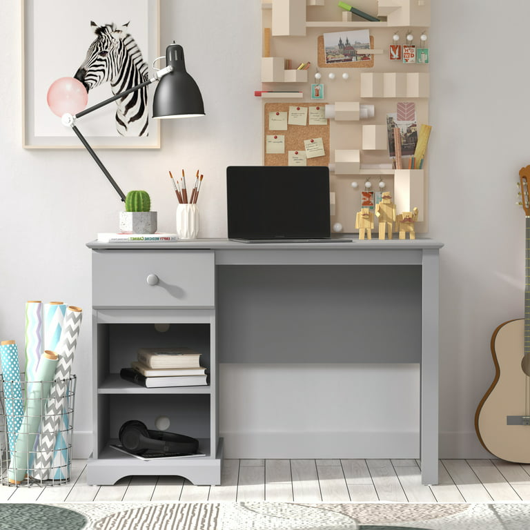 Campbell Wood Kids Desk with 1 Drawer and 2 Shelf Storage, Gray 