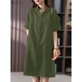 thumbnail image 2 of Elegant Dresses Summer Work OL Vestido Causal Short Sleeve Solid Shirt Dress ZANZEA Lapel Neck Knee Length Robe Buttons SundressXL Gao Jinjia LED, 2 of 2