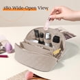 thumbnail image 4 of Lomyolo Travel Makeup Bag for Women, 2Pcs Puffer Cosmetic Bags Large Capacity, Toiletry Bag Waterproof Portable, Wide Open Cosmetic Organizer Pouch with Compartments for Toiletries & Brushes-Khaki, 4 of 7