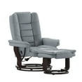 thumbnail image 2 of BizChair Contemporary Multi-Position Recliner with Horizontal Stitching and Ottoman with Swivel Mahogany Wood Base in Gray LeatherSoft, 2 of 12