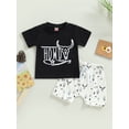 thumbnail image 2 of ZAXARRA Toddler Boy Summer Clothes Set, Letter Print Short Sleeve Crew Neck T-Shirt + Elastic Waist Bull Head Pattern Shorts, 2 of 8