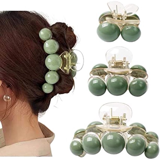Juego de 3 pinzas para el cabello con perlas grandes para mujer, pinzas para el cabello antideslizantes, adecuadas para cabello grueso, adecuadas para cabello fino