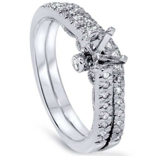 Pompeii 1/4ct Diamond Engagement Ring Setting Set 14K White Gold (G/H,SI1-SI2)