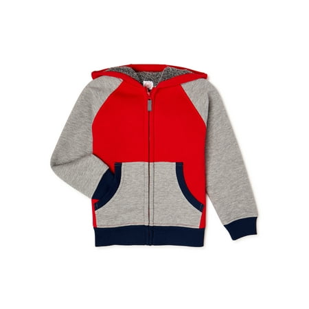 Wonder Nation Boys Faux Sherpa-Lined Hoodie Jacket with Full Zip, Sizes 4-18 & Husky