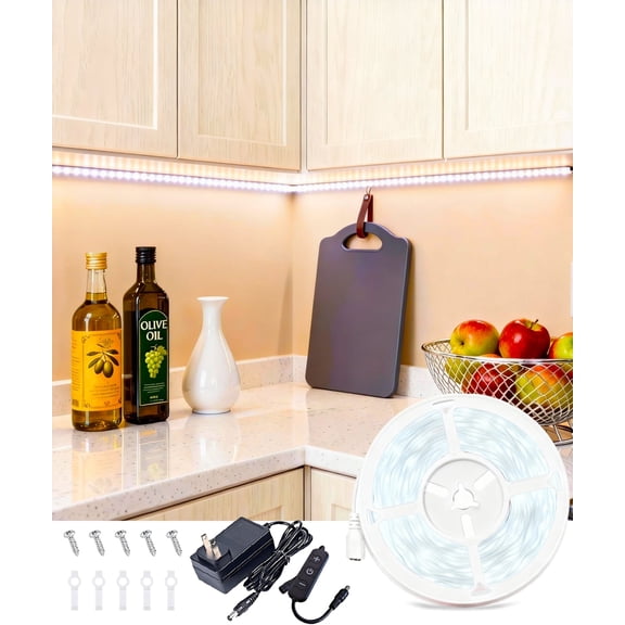 White Led Lights Strip Rope Lights with Dimmer Control for Easter Housewarming Party Indoor Decor Cuttable Strip Lights for Baby Room Bedroom Living Room Kitchen