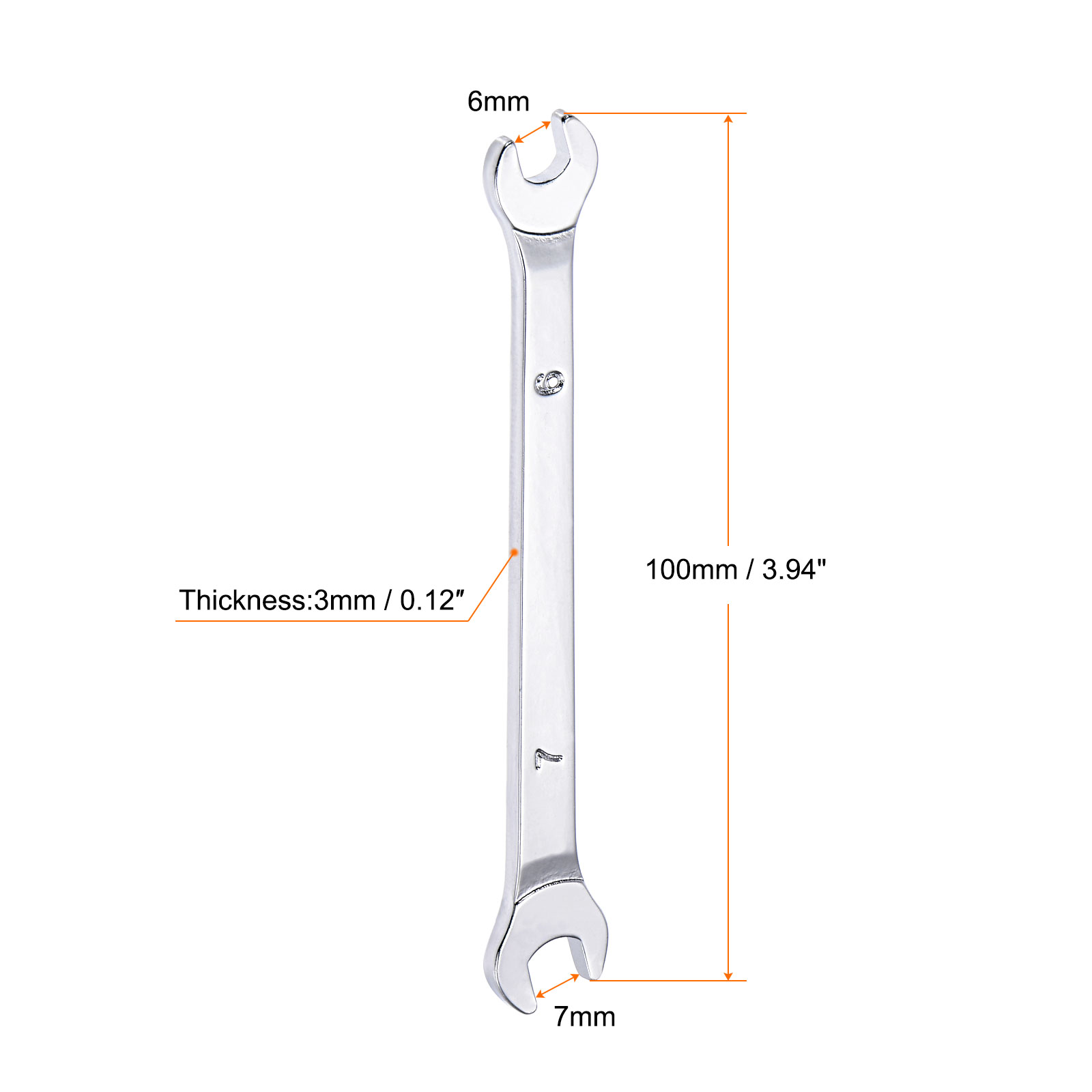 Unique Bargains Thin Open End Wrench Metric Mirror Chrome Plated High Carbon Steel 6mm x 7mm