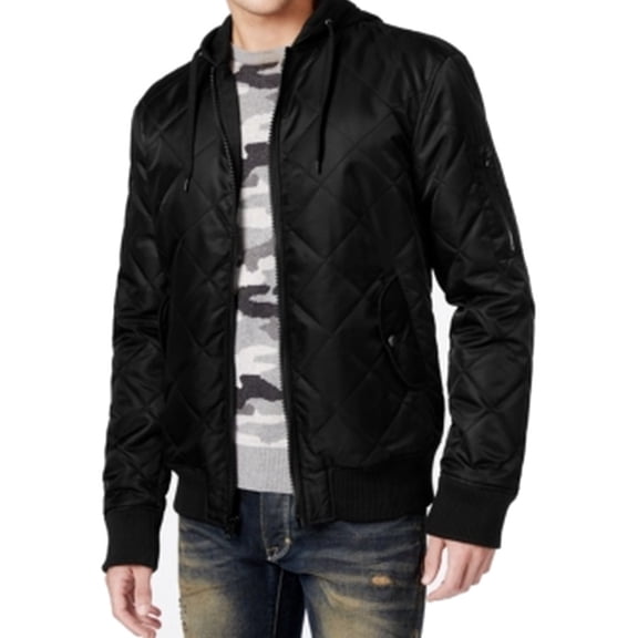 American Rag NEW Black Mens Size Medium M Hooded Quilted Bomber Jacket