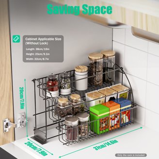 SpaceAid Spice Drawer Organizer Set - 24 Glass Jars, 378 Labels, 4 Tier Tray For Kitchen