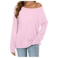 thumbnail image 2 of Women's Plus Size Casual Off Shoulder Long Sleeve Top Loose Fit Comfortable Solid Color Blouse Elegant Tunic, 2 of 2