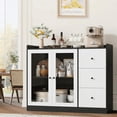 thumbnail image 1 of 48" Coffee Bar Cabinet, Buffet Cabinet Storage Cabinet with 3 Color Led Lights, Sideboard Modern Kitchen Buffet Table with 3 Drawers & Glass Doors, Coffee Bar for Kitchen, Dining Room Furniture, 1 of 9