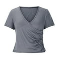 thumbnail image 4 of Ruimatai Women's Sexy V-Neck T-Shirt Slim Fit Short Sleeve Blouse Wrinkle-Free Solid Color Top Comfortable Stretchy Soft Casual Tee, 4 of 6