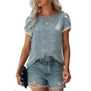 Fantaslook Womens Summer Tops Floral Print Blouses for Women Lace Crochet Sleeve Shirt Tunic Top